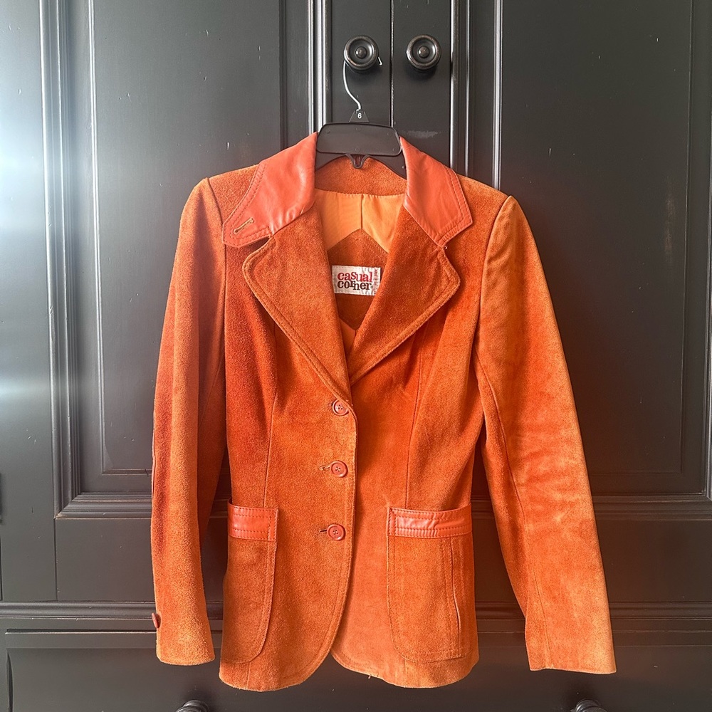 Casual Corner Women's Orange Suede Blazer with Leather Trim